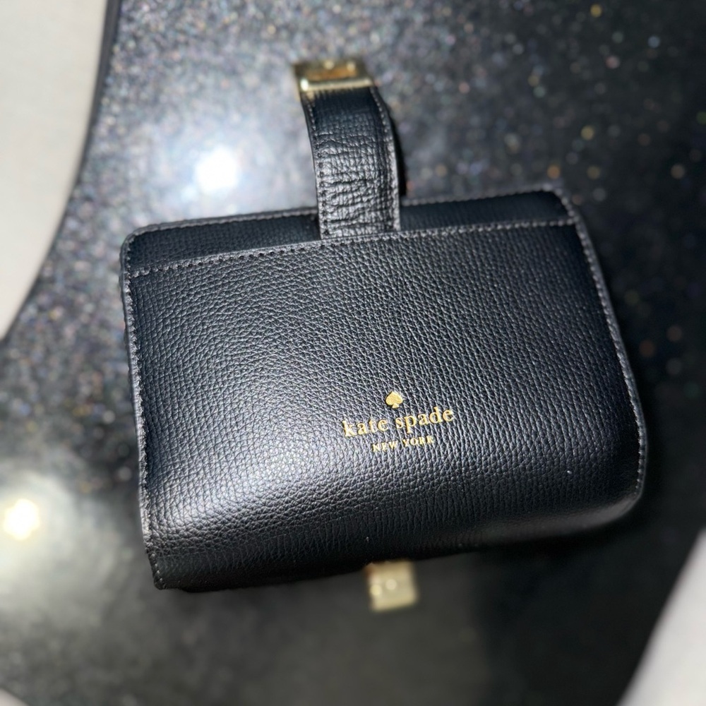 Kate Spade Black Leather Mini Bag with Gold Logo